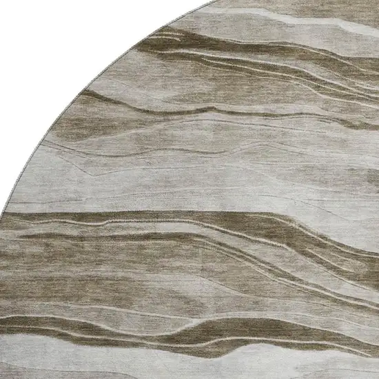 8' X 8' Brown And Beige Striped Washable Round Rug With UV Protection Photo 2