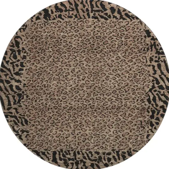 8' X 8' Brown And Black Animal Print Washable Round Rug With UV Protection Photo 2