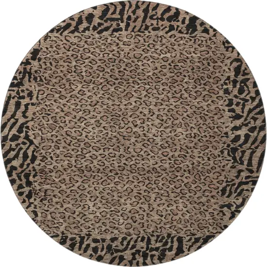 8' X 8' Brown And Black Animal Print Washable Round Rug With UV Protection Photo 3