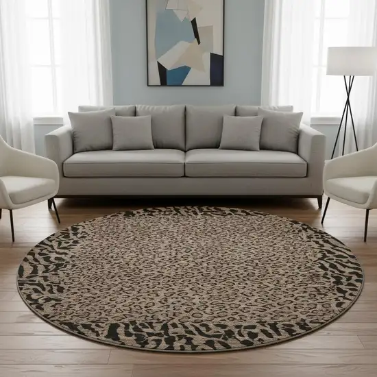 8' X 8' Brown And Black Animal Print Washable Round Rug With UV Protection Photo 2