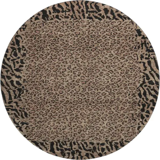 8' X 8' Brown And Black Animal Print Washable Round Rug With UV Protection Photo 1