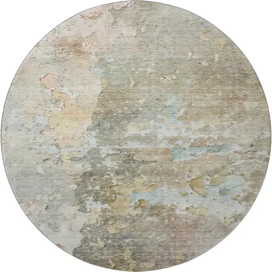 8' X 8' Brown Beige And Blue Abstract Washable Round Rug With UV Protection Photo 3