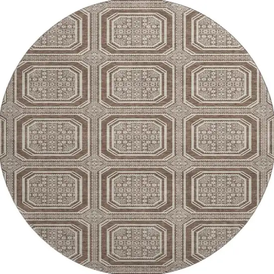 8' X 8' Brown Beige And Taupe Geometric Washable Round Rug With UV Protection Photo 3