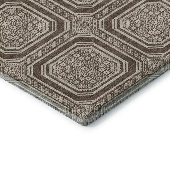 8' X 8' Brown Beige And Taupe Geometric Washable Round Rug With UV Protection Photo 6