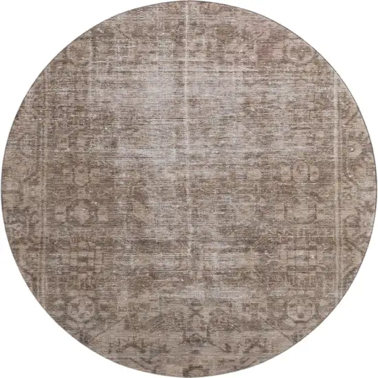8' X 8' Brown Beige And Taupe Oriental Washable Round Rug With UV Protection Photo 1