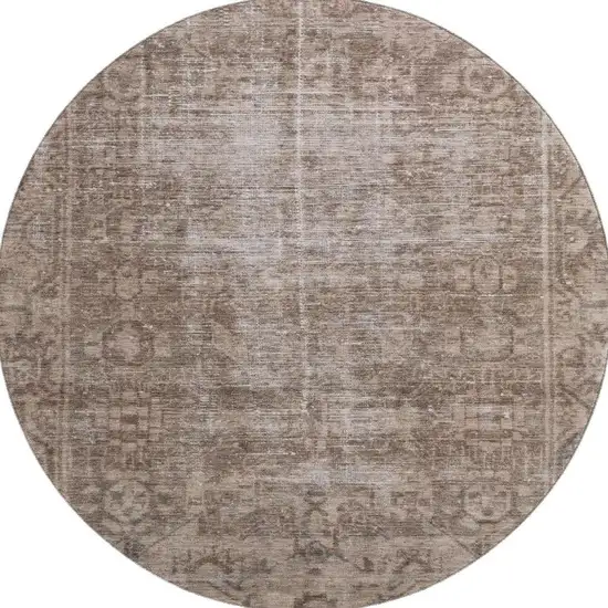 8' X 8' Brown Beige And Taupe Oriental Washable Round Rug With UV Protection Photo 3