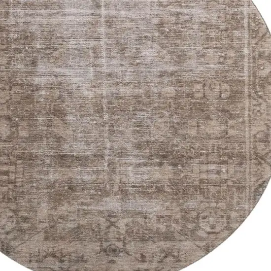 8' X 8' Brown Beige And Taupe Oriental Washable Round Rug With UV Protection Photo 2