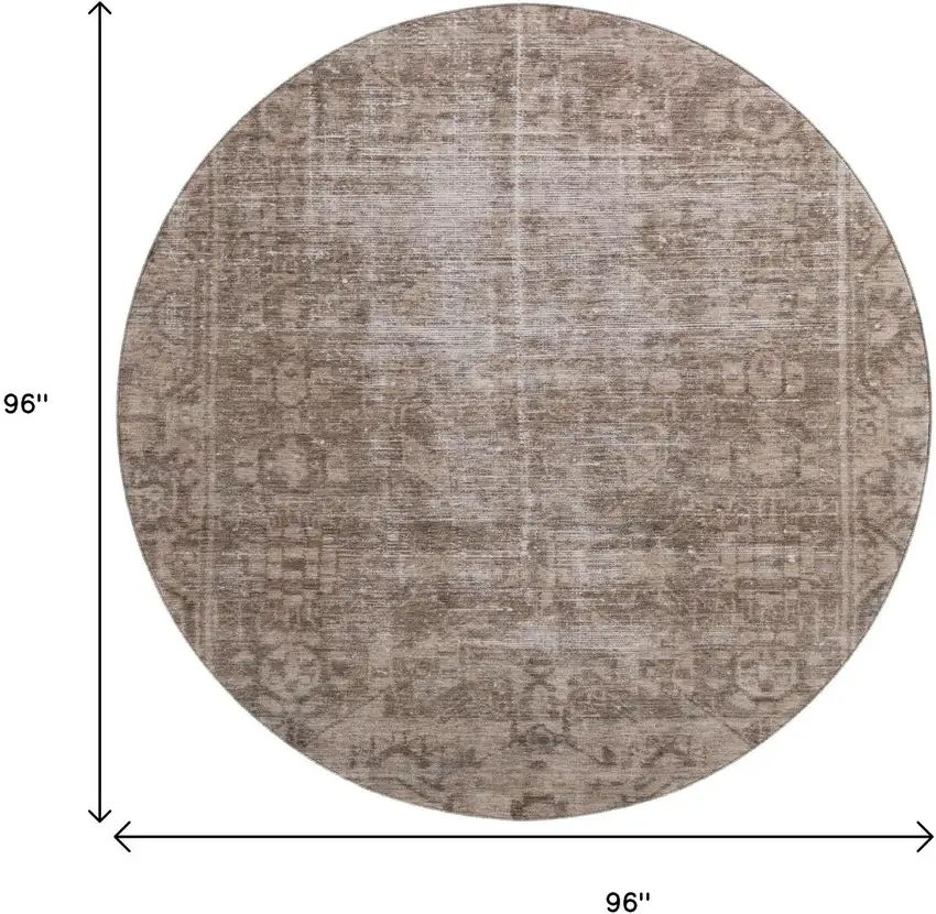8' X 8' Brown Beige And Taupe Oriental Washable Round Rug With UV Protection Photo 9