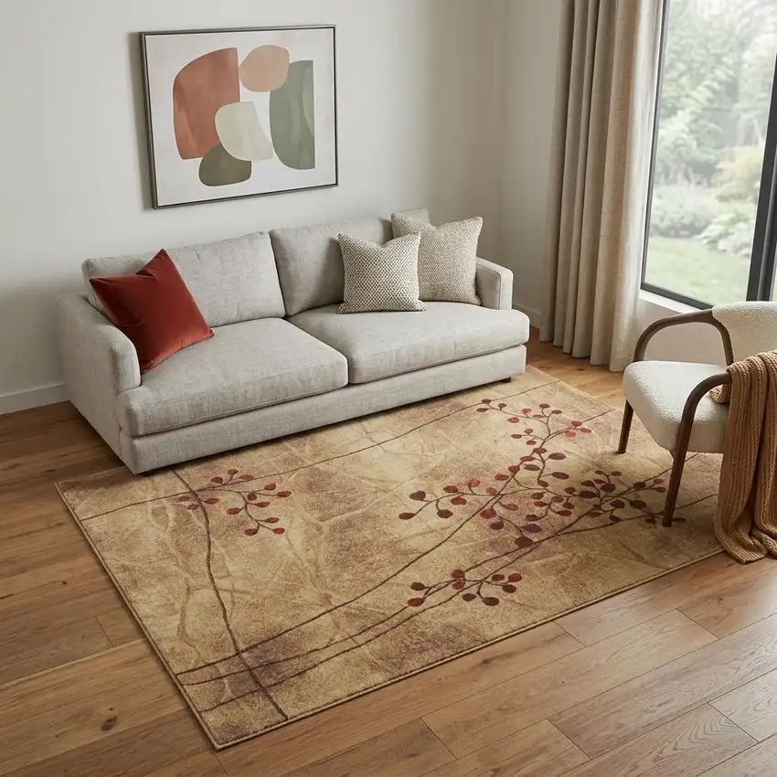 5' X 8' Brown Floral Power Loom Area Rug Photo 1