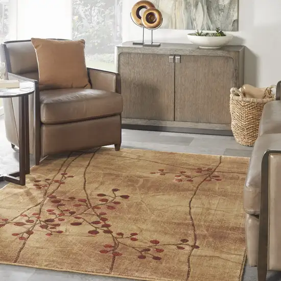 5' X 8' Brown Floral Power Loom Area Rug Photo 7
