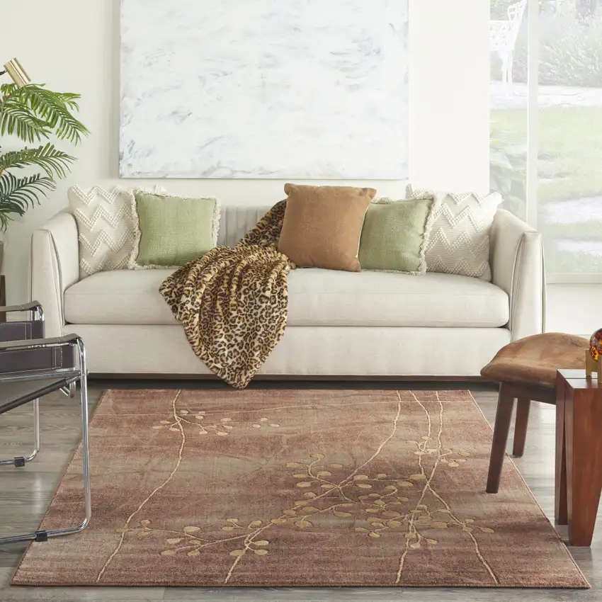 5' X 8' Brown Floral Power Loom Area Rug Photo 6