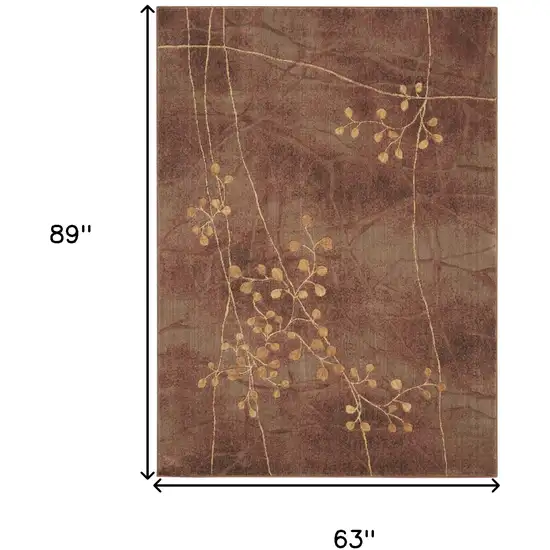 5' X 8' Brown Floral Power Loom Area Rug Photo 8