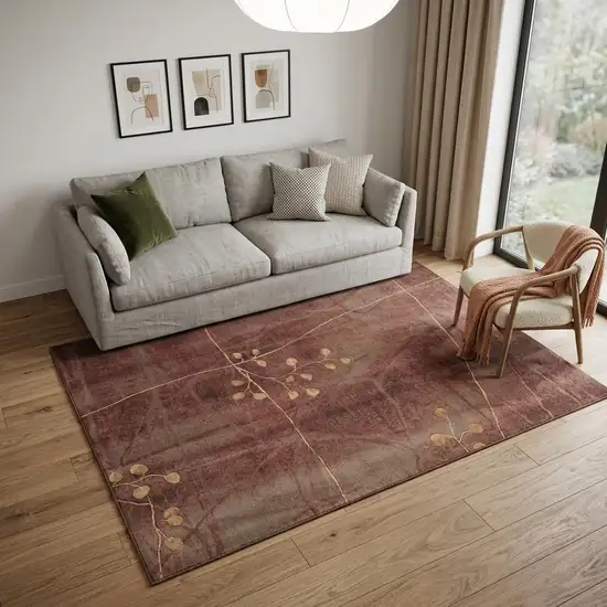 5' X 8' Brown Floral Power Loom Area Rug Photo 1