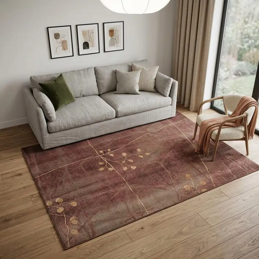 5' X 8' Brown Floral Power Loom Area Rug Photo 1
