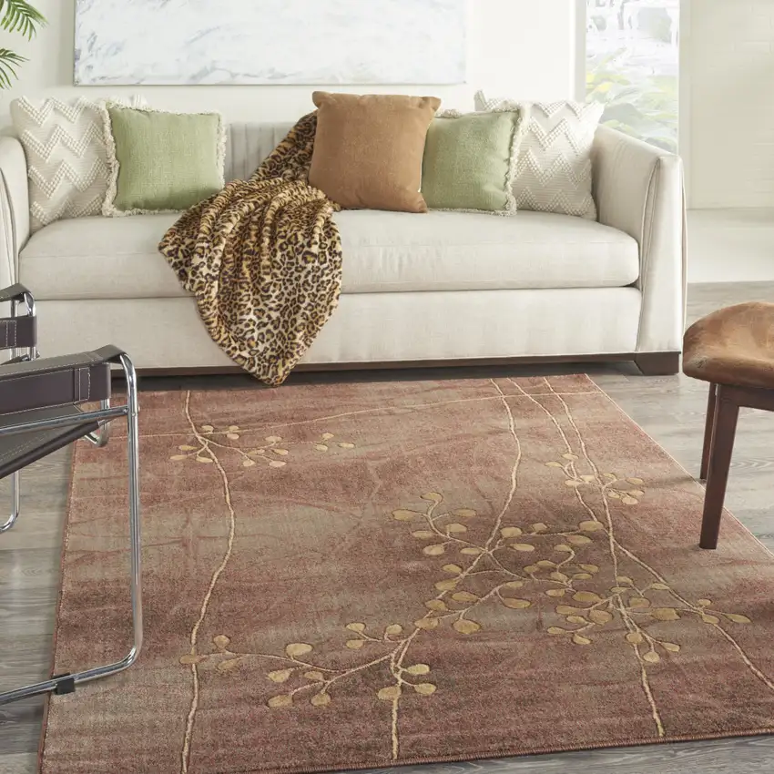 5' X 8' Brown Floral Power Loom Area Rug Photo 6