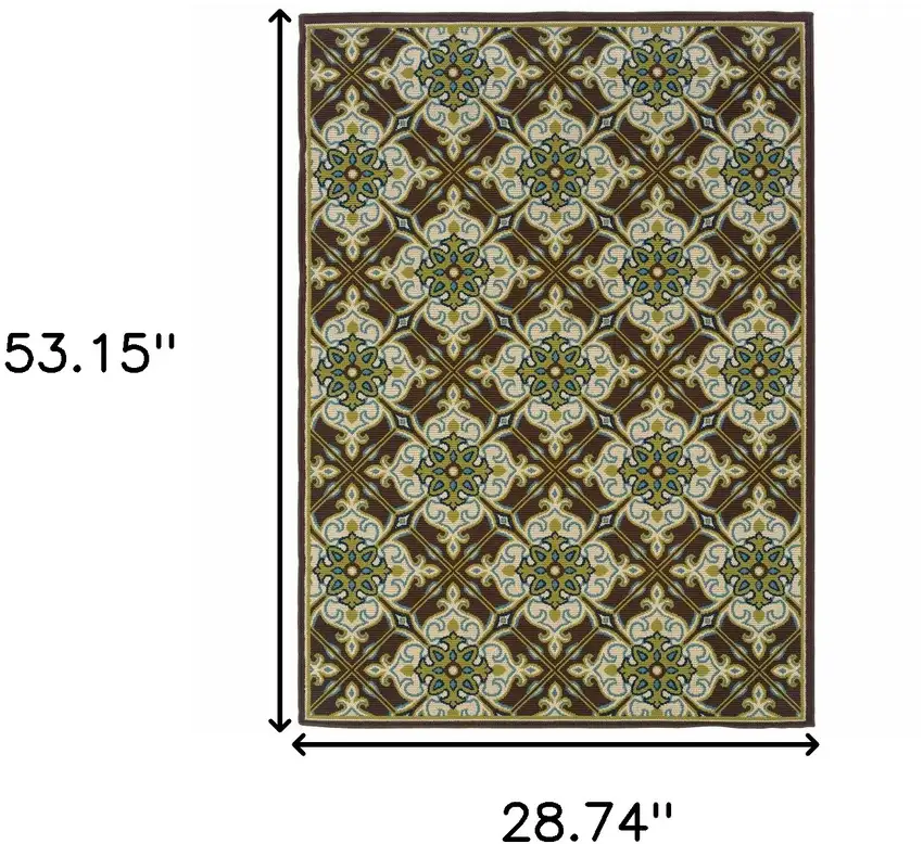 3' X 5' Brown Floral Stain Resistant Indoor Outdoor Area Rug Photo 5