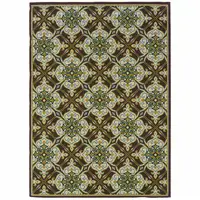 Photo of 6' X 9' Brown Floral Stain Resistant Indoor Outdoor Area Rug