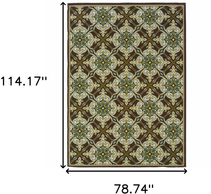 6' X 9' Brown Floral Stain Resistant Indoor Outdoor Area Rug Photo 5