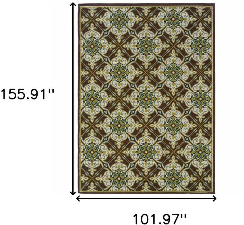 9' X 13' Brown Floral Stain Resistant Indoor Outdoor Area Rug Photo 5