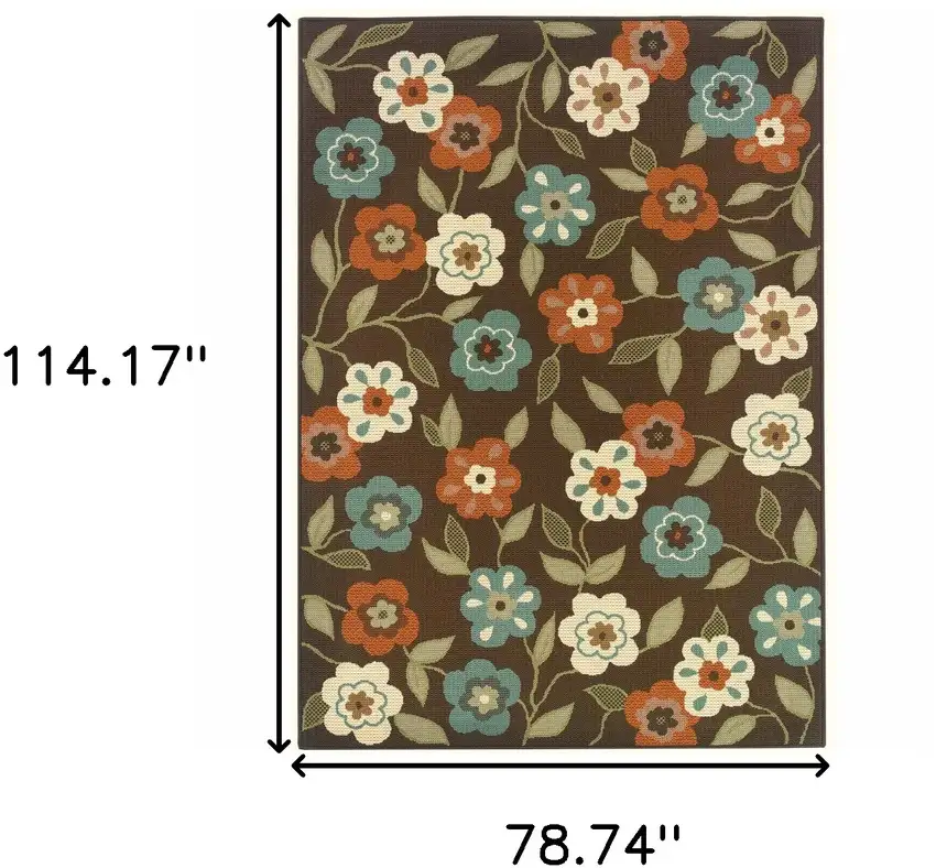 6' X 9' Brown Floral Stain Resistant Indoor Outdoor Area Rug Photo 5