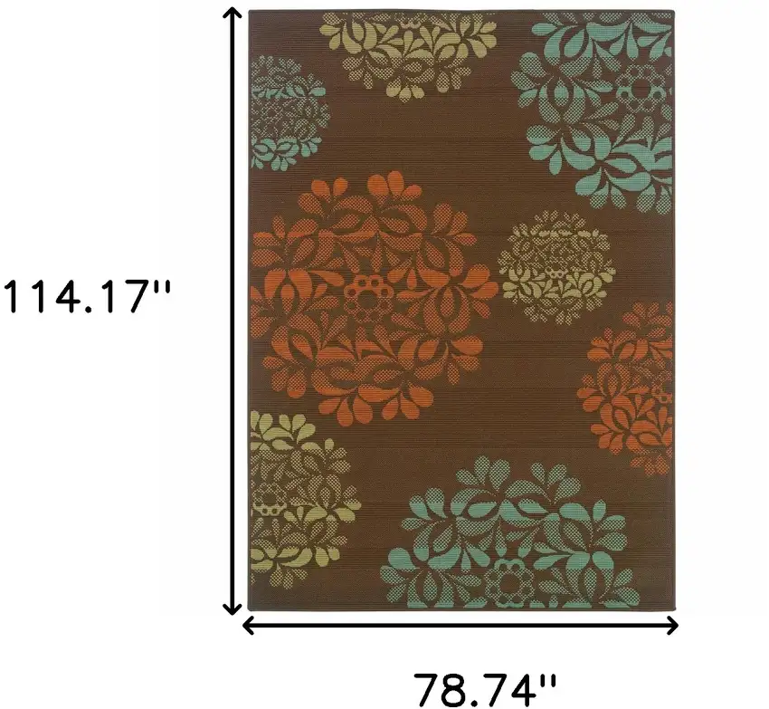 6' X 9' Brown Floral Stain Resistant Indoor Outdoor Area Rug Photo 6