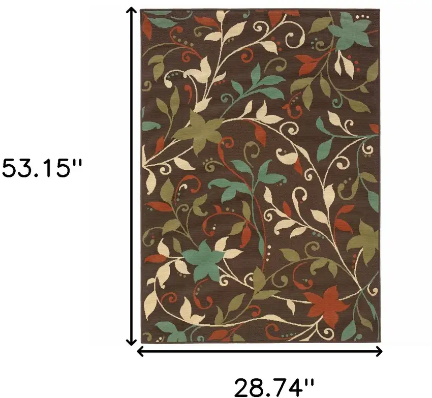 3' X 5' Brown Floral Stain Resistant Indoor Outdoor Area Rug Photo 4