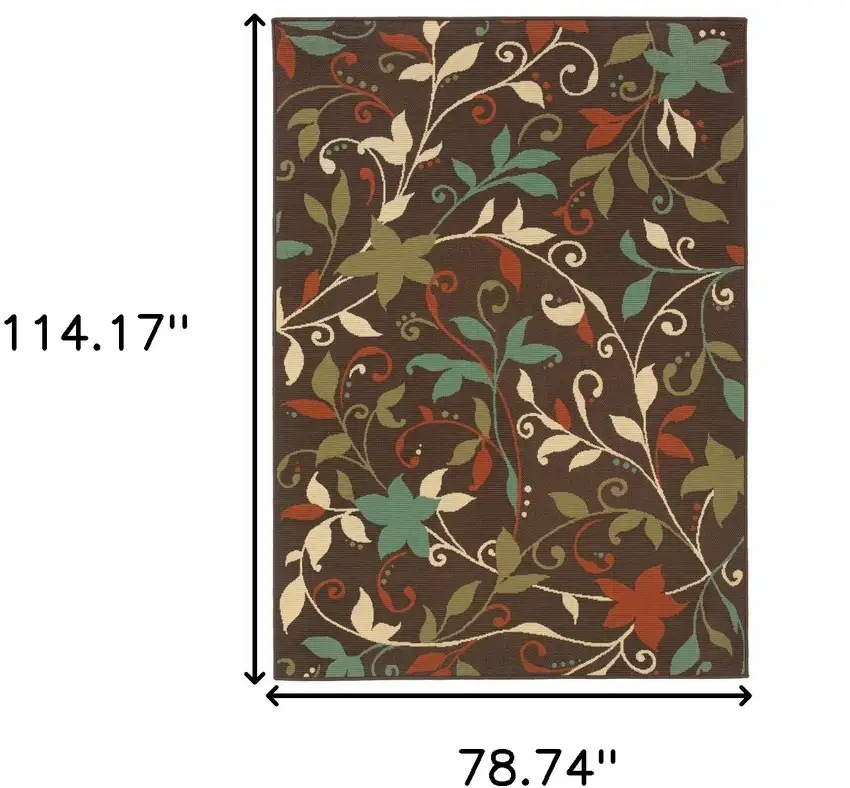 6' X 9' Brown Floral Stain Resistant Indoor Outdoor Area Rug Photo 4