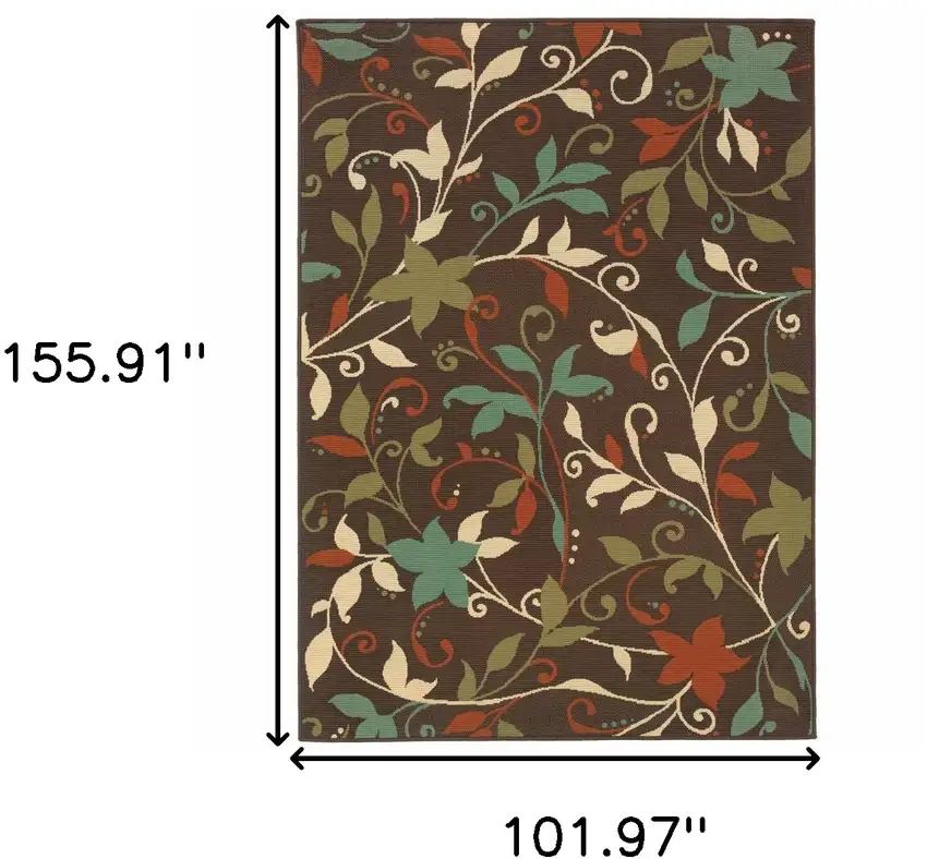Brown Floral Stain Resistant Indoor Outdoor Area Rug Photo 6