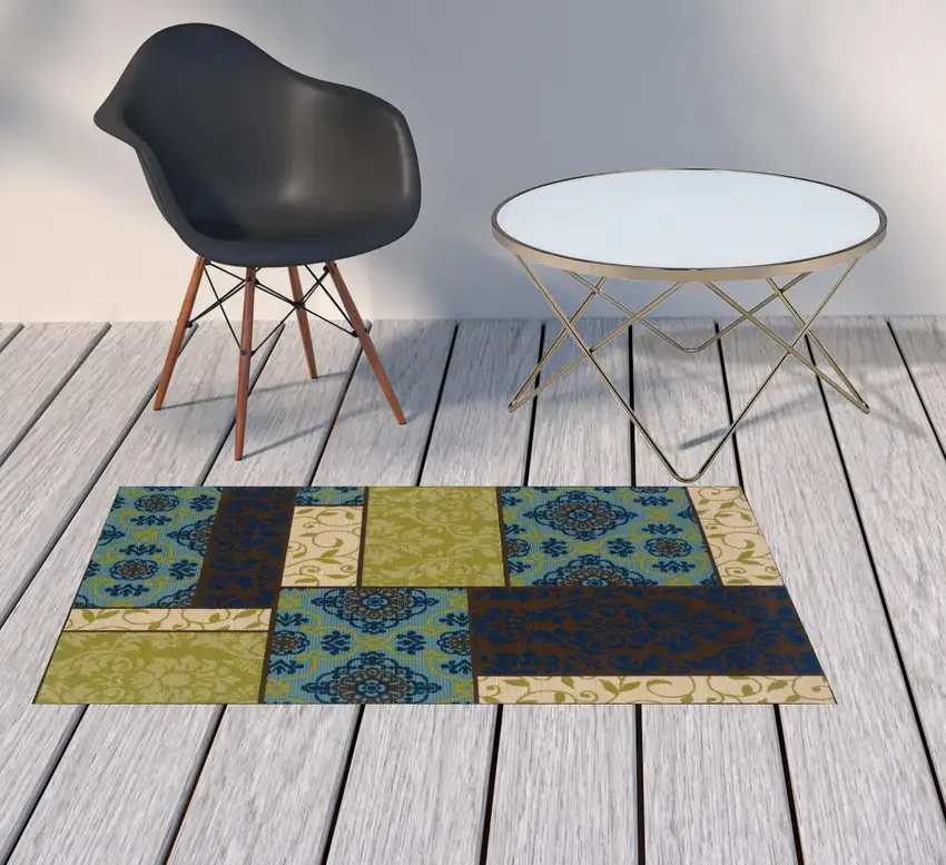 3' X 5' Brown Geometric Stain Resistant Indoor Outdoor Area Rug Photo 2
