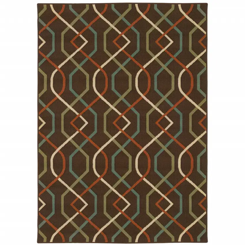 6' X 9' Brown Geometric Stain Resistant Indoor Outdoor Area Rug Photo 1