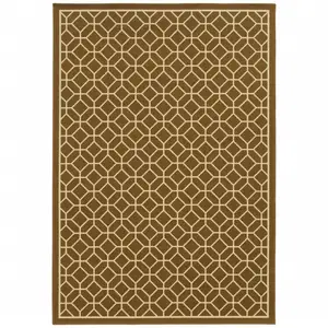 Photo of 6' X 9' Brown Geometric Stain Resistant Indoor Outdoor Area Rug