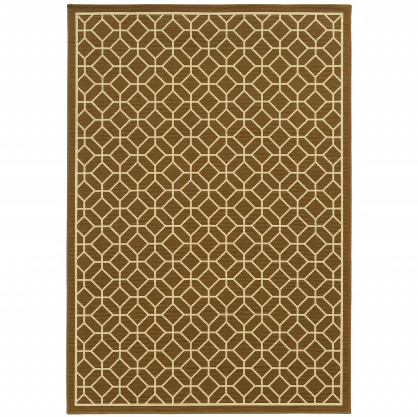 9' X 13' Brown Geometric Stain Resistant Indoor Outdoor Area Rug Photo 1