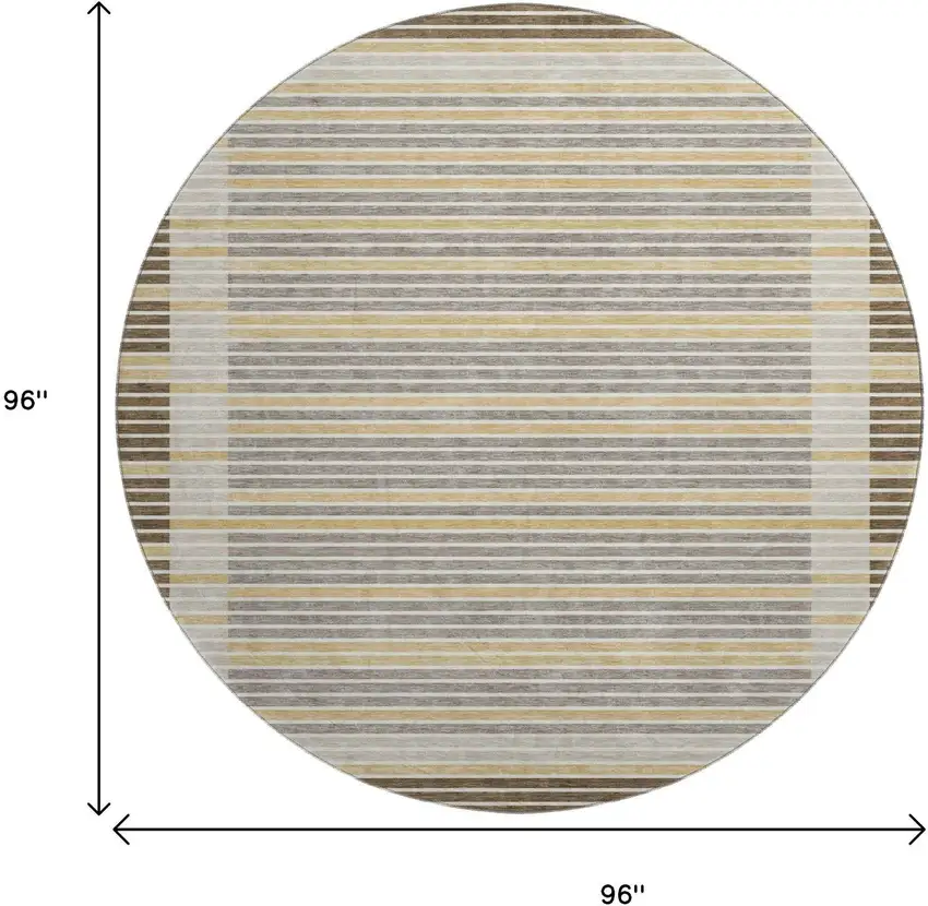 8' X 8' Brown Gold And Silver Striped Washable Round Rug With UV Protection Photo 9