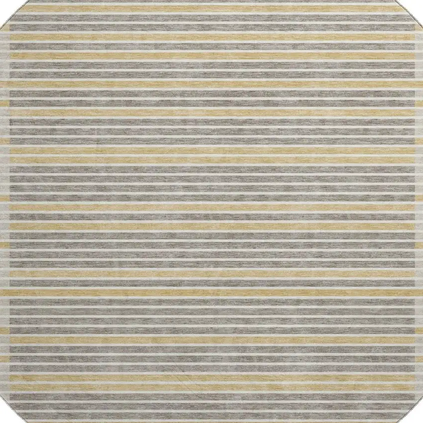 8' X 8' Brown Gold And Silver Striped Washable Round Rug With UV Protection Photo 2