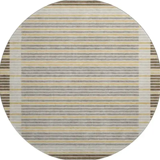 8' X 8' Brown Gold And Silver Striped Washable Round Rug With UV Protection Photo 3