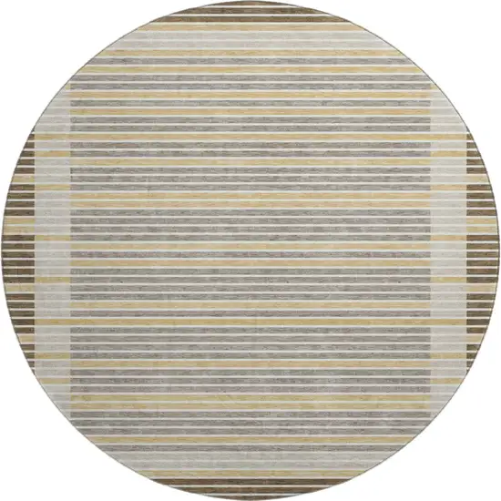 8' X 8' Brown Gold And Silver Striped Washable Round Rug With UV Protection Photo 1