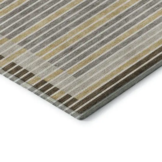 8' X 8' Brown Gold And Silver Striped Washable Round Rug With UV Protection Photo 6