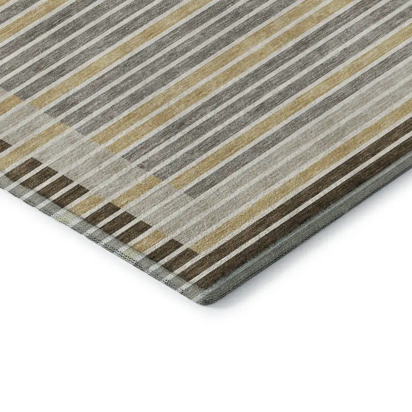 8' X 8' Brown Gold And Silver Striped Washable Round Rug With UV Protection Photo 6