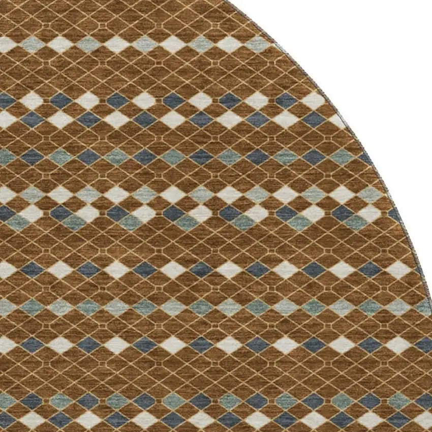 8' X 8' Brown Gray And Ivory Striped Washable Round Rug With UV Protection Photo 2