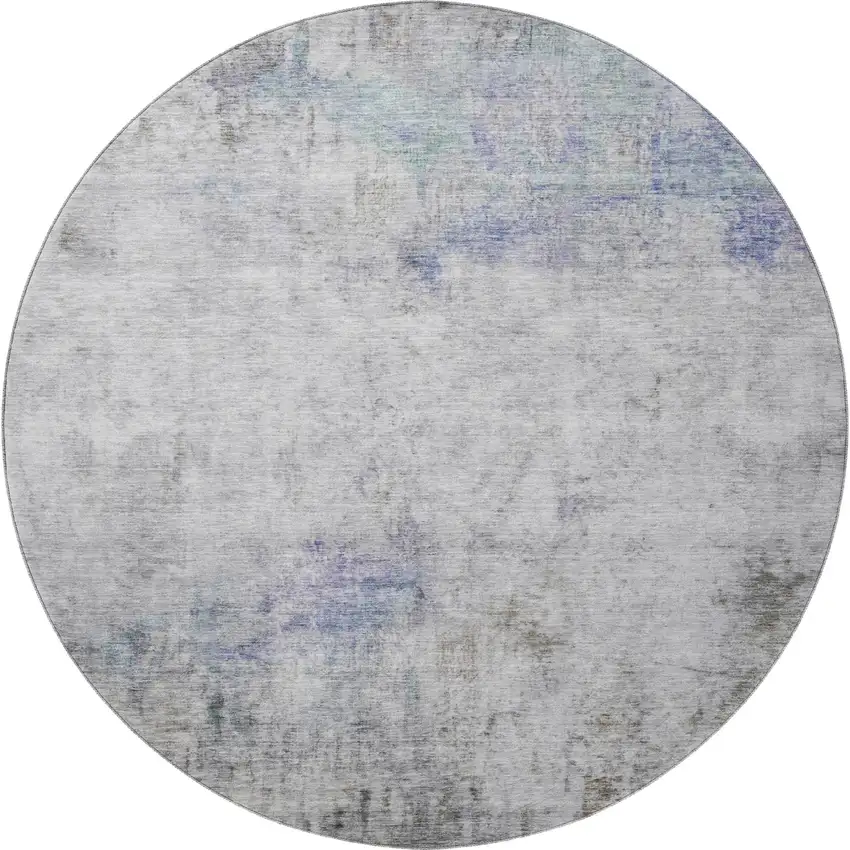 8' X 8' Brown Gray And Purple Abstract Washable Round Rug With UV Protection Photo 3