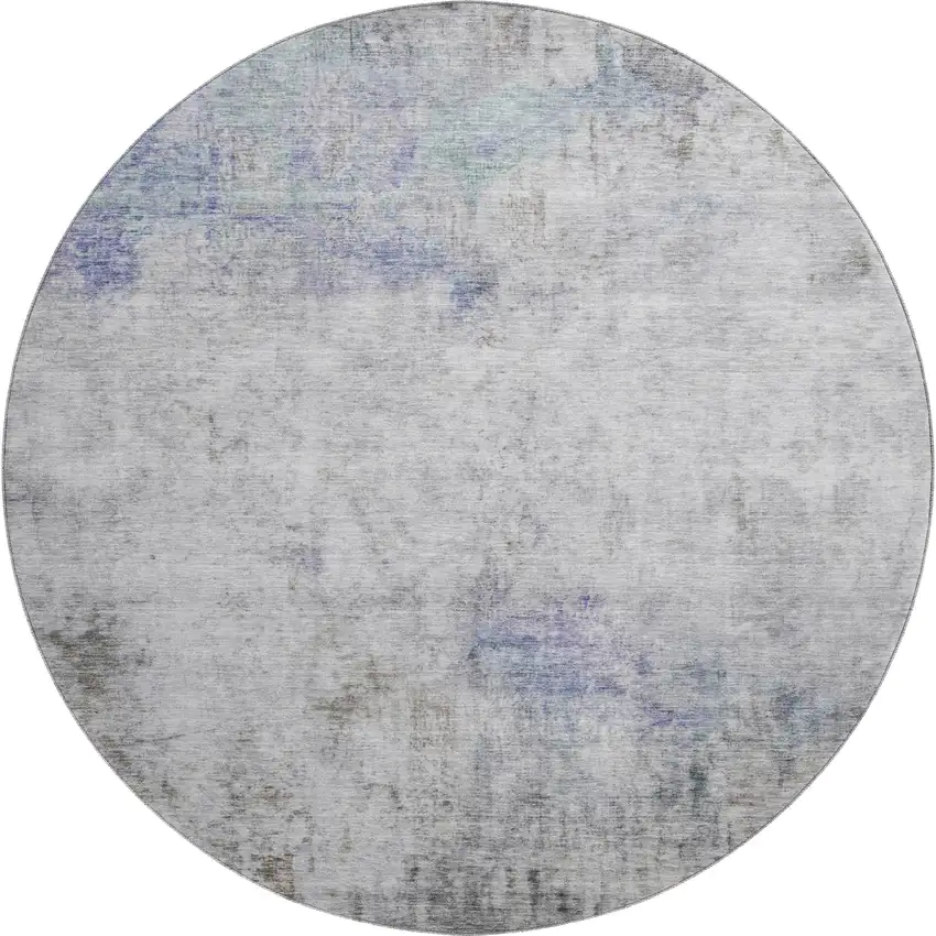 8' X 8' Brown Gray And Purple Abstract Washable Round Rug With UV Protection Photo 1
