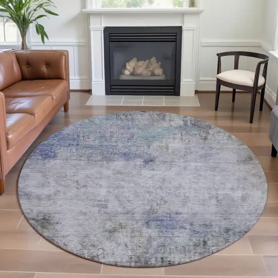 8' X 8' Brown Gray And Purple Abstract Washable Round Rug With UV Protection Photo 4