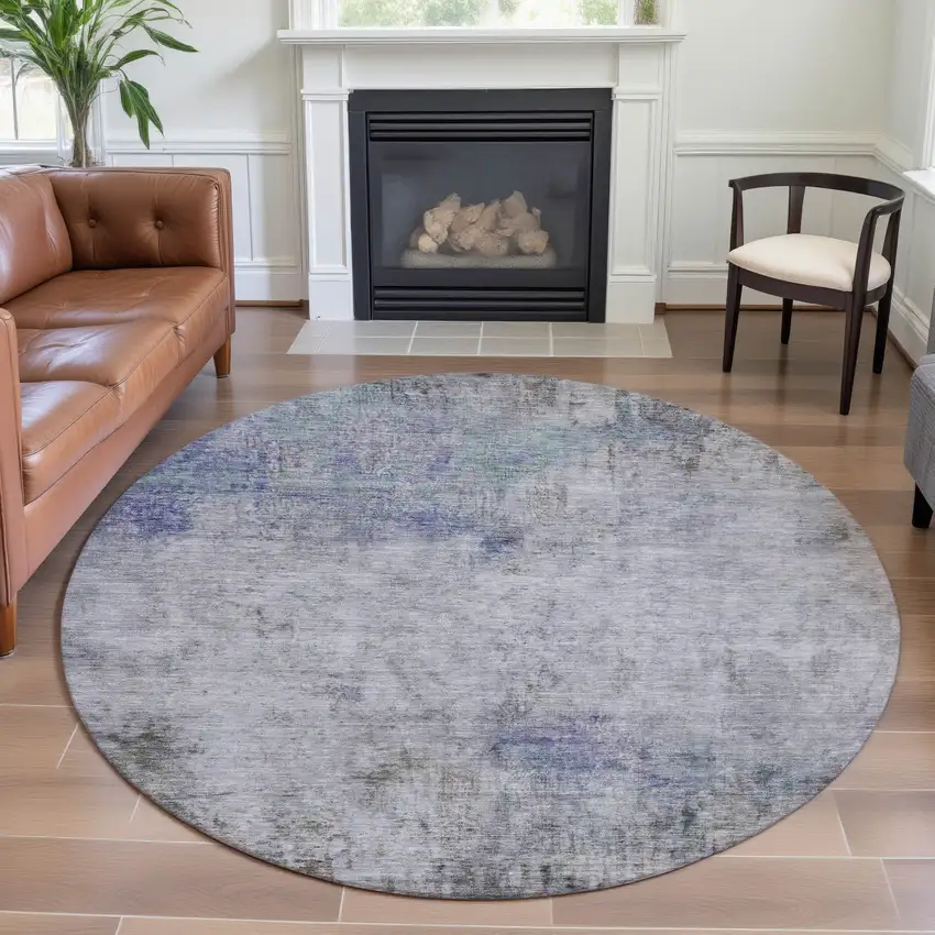 8' X 8' Brown Gray And Purple Abstract Washable Round Rug With UV Protection Photo 4