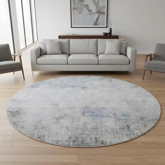 8' X 8' Brown Gray And Purple Abstract Washable Round Rug With UV Protection Photo 2