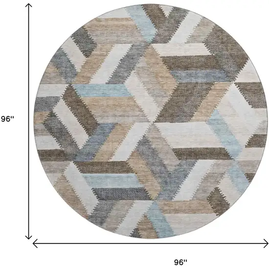 8' X 8' Brown Ivory And Gray Geometric Washable Round Rug With UV Protection Photo 9
