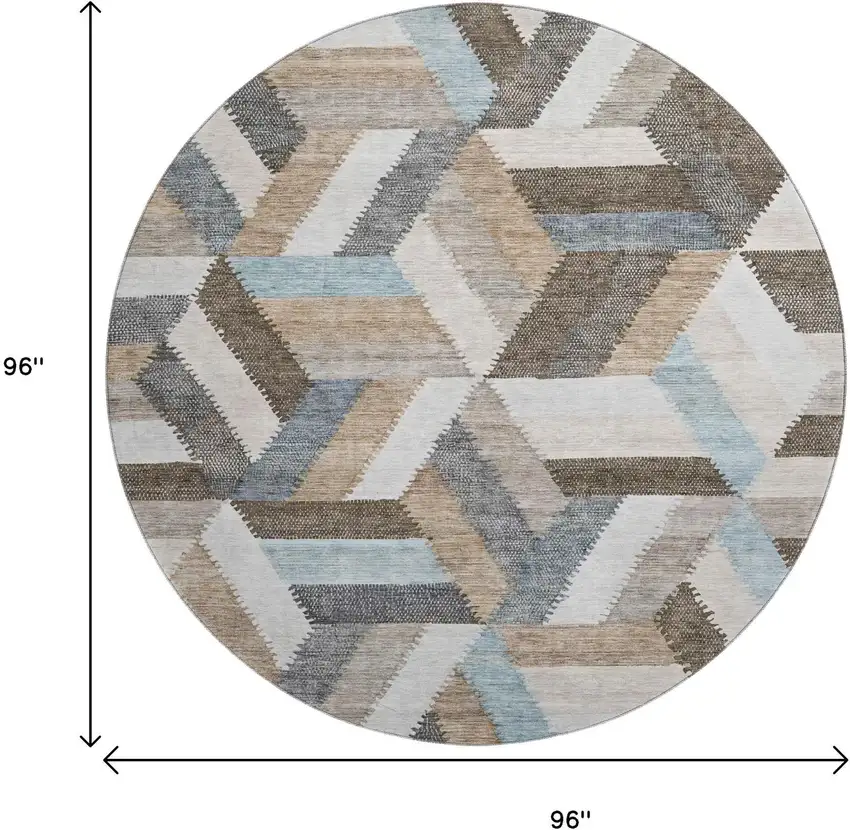 8' X 8' Brown Ivory And Gray Geometric Washable Round Rug With UV Protection Photo 9