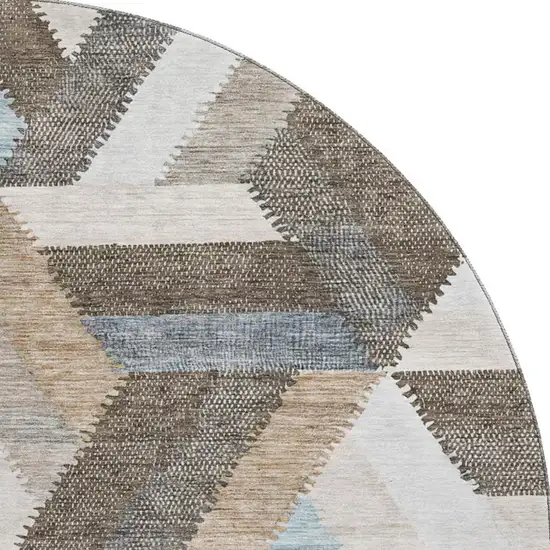 8' X 8' Brown Ivory And Gray Geometric Washable Round Rug With UV Protection Photo 3