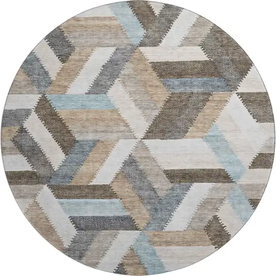 8' X 8' Brown Ivory And Gray Geometric Washable Round Rug With UV Protection Photo 1