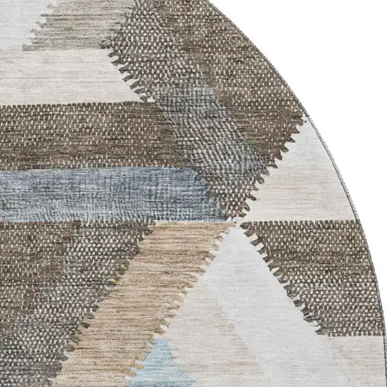 8' X 8' Brown Ivory And Gray Geometric Washable Round Rug With UV Protection Photo 2