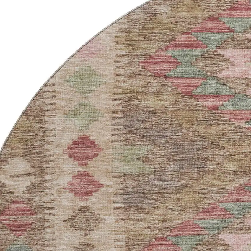 8' X 8' Brown Pink And Teal Geometric Washable Round Rug With UV Protection Photo 3
